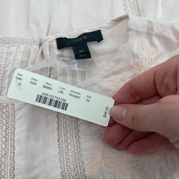 J Crew Blouse 00 Womens Embroidered Pink Blush Cottagecore Eyelet New Boho - Picture 6 of 12